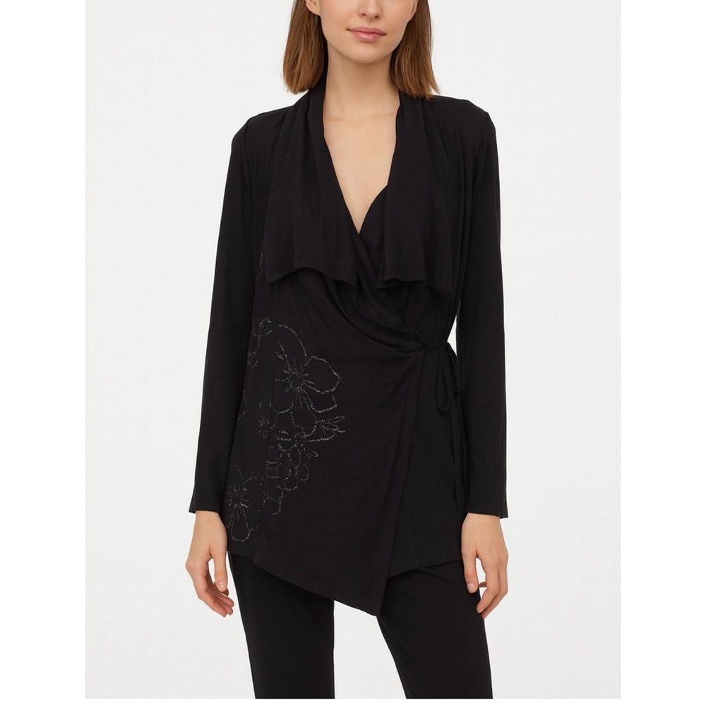 Johnny Was “Zalfur” Black wrap blouse with Floral Accents
